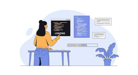 Obraz premium Software Developer At Desk Checking Code During Web Development Process