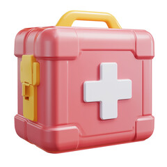 First aid kit box in red and yellow 3D design isolated on transparent background