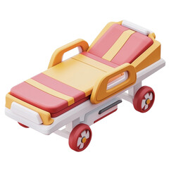Rescue stretcher in red and yellow 3D style isolated on transparent background