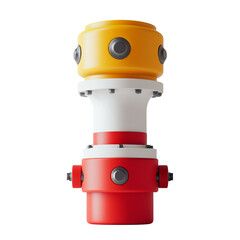 Colorful fire hydrant in red, yellow, and white 3D design