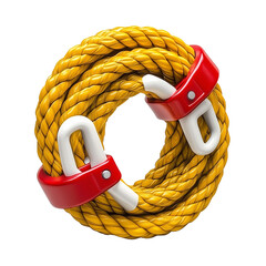 Coiled yellow rescue rope with red hooks in 3D style