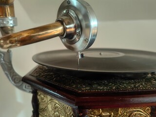 Retro gramophone. Vintage gramophone, old nostalgic equipment for music
