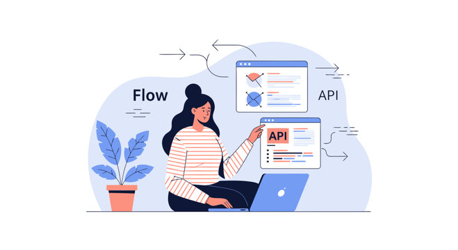 Woman Working With Api And Flowcharts In A Home Office Setting
