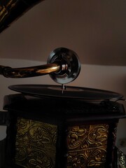 Retro gramophone. Vintage gramophone, old nostalgic equipment for music