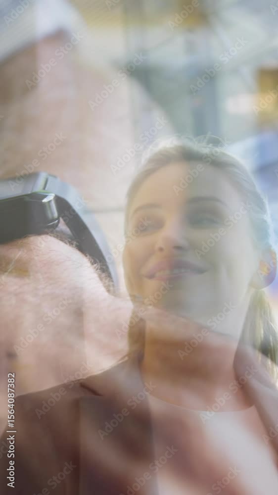 Poster animation of data processing over man using smartphone