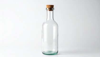 Upcycled Glass Bottle Vase with Natural Cork on White Background
