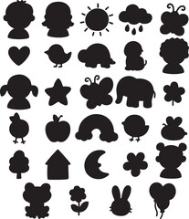 Collection of Cute Silhouette Illustrations for Childrens Crafts and Designs