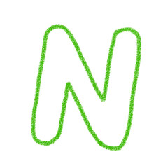 アルファベットN　 手書き文字　かわいい　素材　緑　イラスト　素材　アイコン　クレヨン風