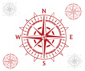 Detailed Compass Rose Illustration with Cardinal Directions and Additional Compass Designs