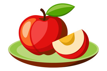 Apple with Slice Served on Plate Vector Fruit Art