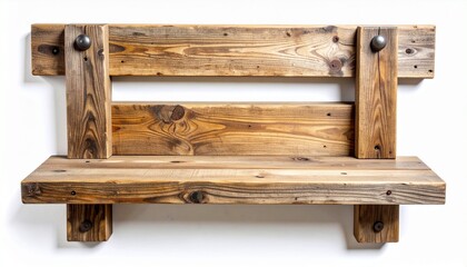 Vintage Reclaimed Wood Shelf Bracket on White Background