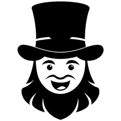 Cartoon leprechaun face with hat and beard silhouette vector illustration
