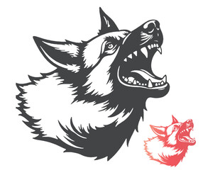 Aggressive German Shepherd Head Vector Illustration with Open Mouth and Teeth