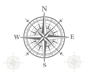 Detailed Compass Rose Illustration with North South East and West Markings