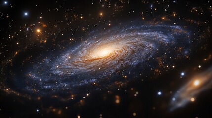 Obraz premium Celestial Dance: A Spiral Galaxy's Radiant Core and Stellar Dust