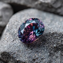 Alexandrite on Granite An exquisite alexandrite gemstone positioned on a bed of grey .