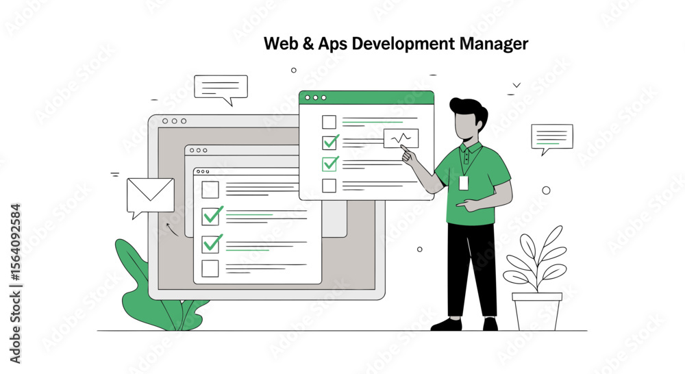 Poster app development management with web design checklists and task progression