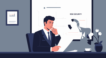 Businessman Contemplating Financial Risk Strategy Analysis in The Office