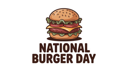 Cartoon illustration of a burger with national burger day text on a white background