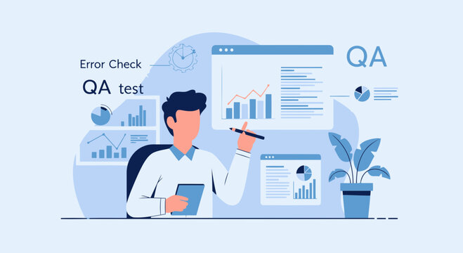 Businessman Analyzing Financial Data Graphs For Quality Assurance Testing Concept