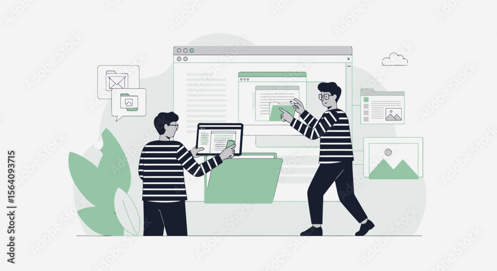 Poster conceptual teamwork of user interface development and web design concept