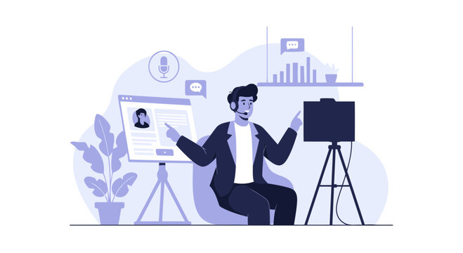 Confident Man Presenting Online Business Data During Video Conference Call