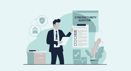 Cybersecurity Audit Illustration For Modern Company Data Protection Compliance