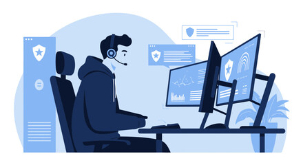 Fototapeta premium Cybersecurity Professional Monitoring Digital Assets with Advanced Security Systems