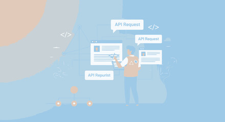 Developer Working With Api Connecting Software In A Distributed System Architecture