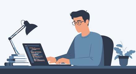 Focused Programmer Developing Software Code On Laptop In Modern Workplace Setting