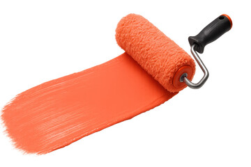 Obraz premium Vibrant orange paint roller leaving a stroke, isolated on transparent background