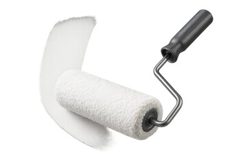 Fototapeta premium White paint roller leaving a stroke of paint isolated on transparent background