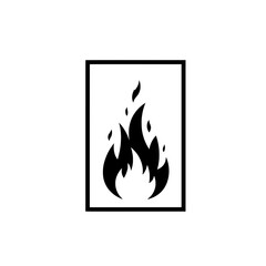 Flammable Symbol: Highly flammable material warning sign.  A simple, bold black flame symbol inside a square frame, representing caution and danger.