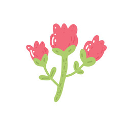 A bright and delicate botanical illustration featuring a blooming red flower with three buds. This colorful floral design evokes spring joy and natural elegance, perfect for decor and printing.