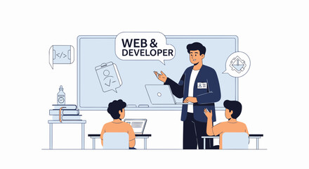 Fototapeta premium Instructor Teaching Web Development Skills To Students In Modern Classroom Setting