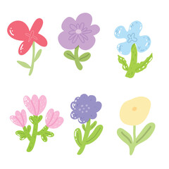 Bright and stylized flower illustration with a soft pastel palette. Includes tulips and daisies, making it perfect for invitations, textiles, and floral-themed branding.
