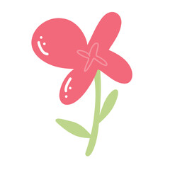 Colorful illustration in stylized spring bloom with red daisy flower. This vector illustration conveys the harmony of nature and is perfect for gardening themes, wall art or floral branding.