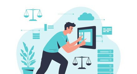 Lawyer Interact Digital Interface For Justice Online Process Modern Illustration