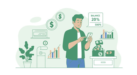 Man Monitoring Financial Growth And Investment Portfolio From His Smartphone