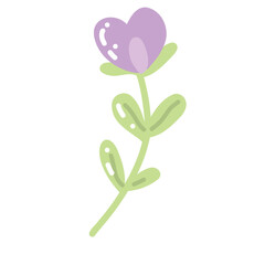 Colorful illustration of a stylized spring bloom with a purple heart-shaped flower. This vector illustration conveys the harmony of nature and is perfect for gardening themes, wall art or floral brand