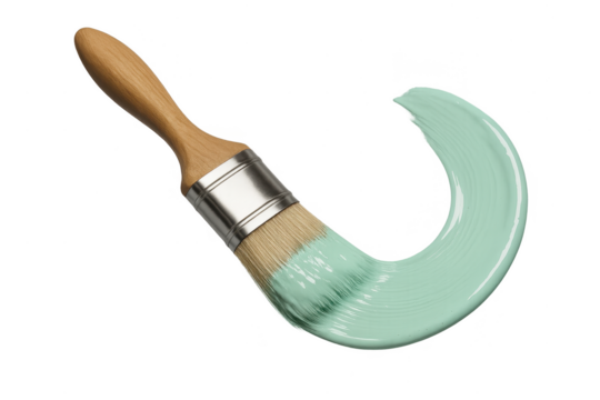 Paintbrush with a mint green paint stroke isolated on a transparent background - Powered by Adobe