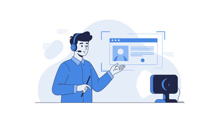 Online Presentation Of A Professional Educator During A Webinar Event Showcasing Skills