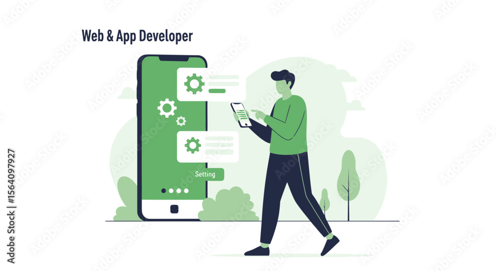 Poster modern web and application development concept with flat design vector illustration