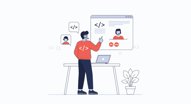 Online Coding Mentoring Via Video Call Meeting For Remote Developers Or Programmers