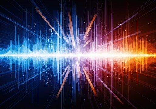 Abstract Sound Wave Spectrum. Stunning visual of an auditory frequency equalizer, showcasing data flow and technological advancement. Vivid colors denote powerful energy and digital streams.