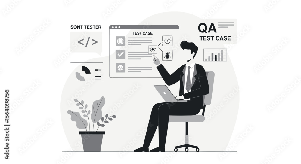 Wall mural quality assurance professional identifying software bugs and evaluating applications