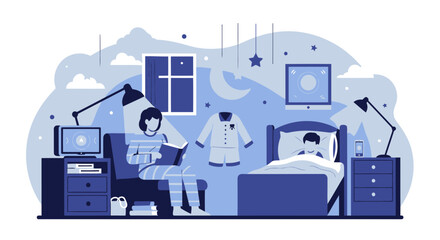 Fototapeta premium Reading At Night Before Sleeping In Comfortable Interior Scene Illustration