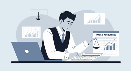 Professional Accountant Analyzing Taxes And Accounting Data With Financial Charts