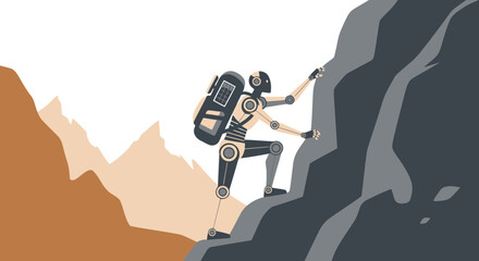 Robot Alpinist Climbing Rocky Terrain Aspiring For Technological Advancement