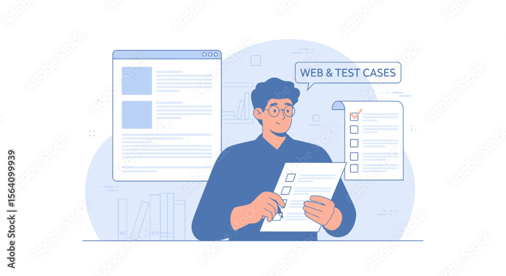 Poster software quality assurance tester reviewing web application test cases